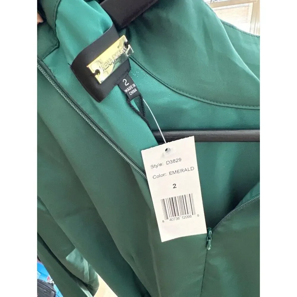 NWT Alexa Admor Emerald Green Long Sleeve High Neck Midi Dress sz 2 - Picture 10 of 10